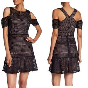 ABS Dress Size 4 Open Shoulder Black/Pink Crochet Illusion fit & flare Party‎